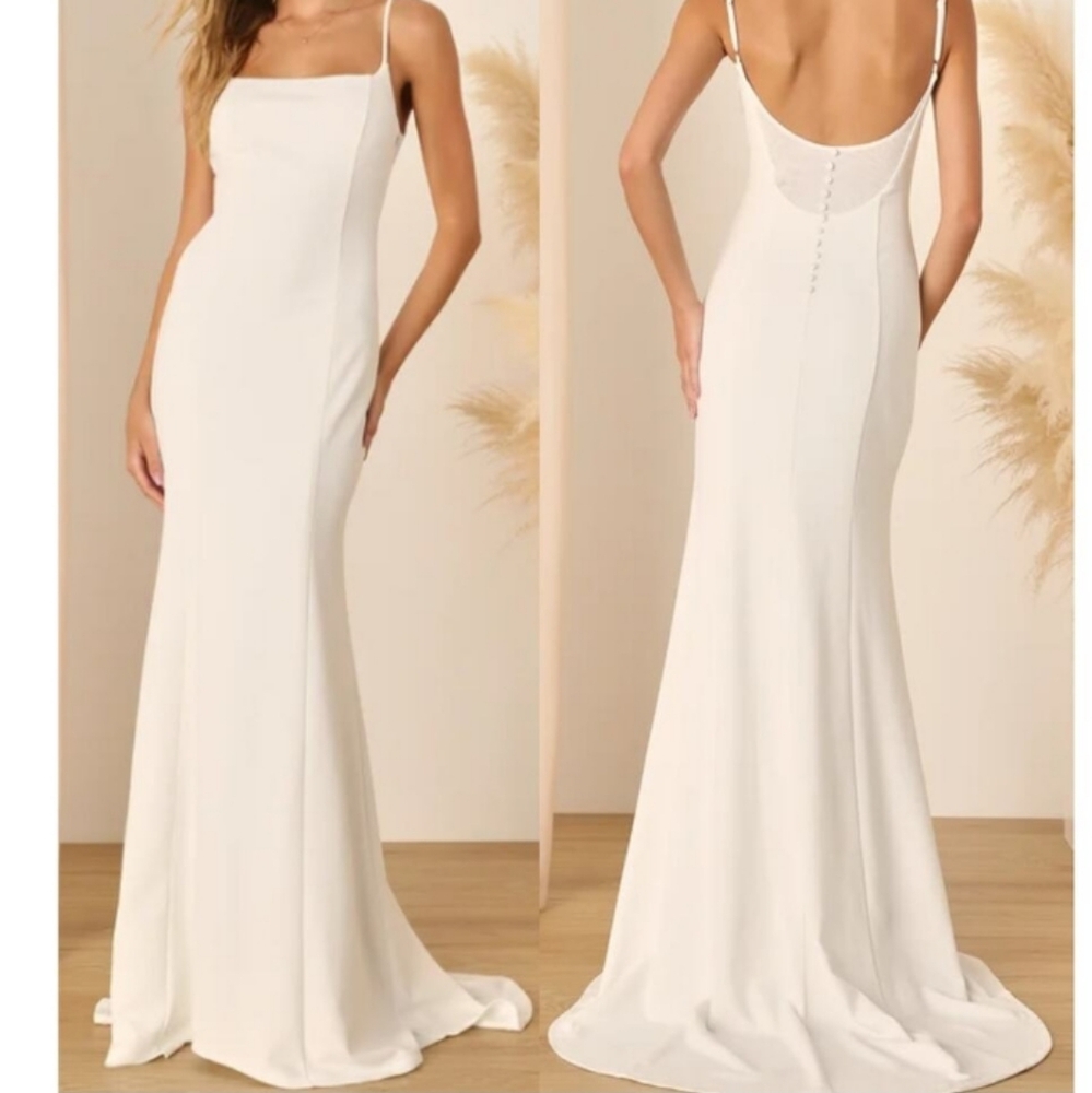 Lulu's White Sheath Wedding Gown with Spaghetti Straps
